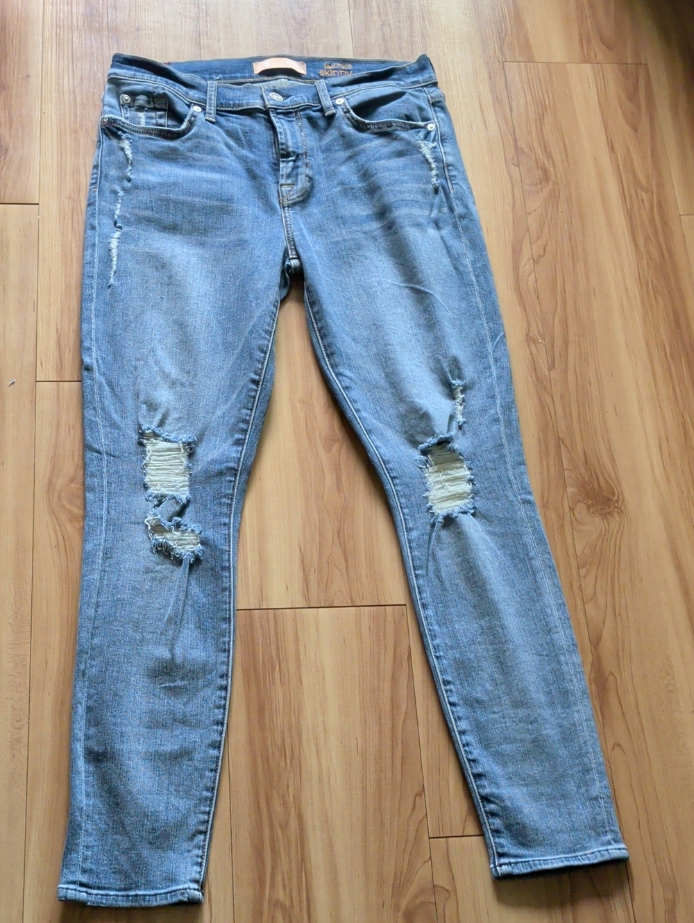 Women’s 7 For All Mankind Distressed Skinny Jeans - Light Blue